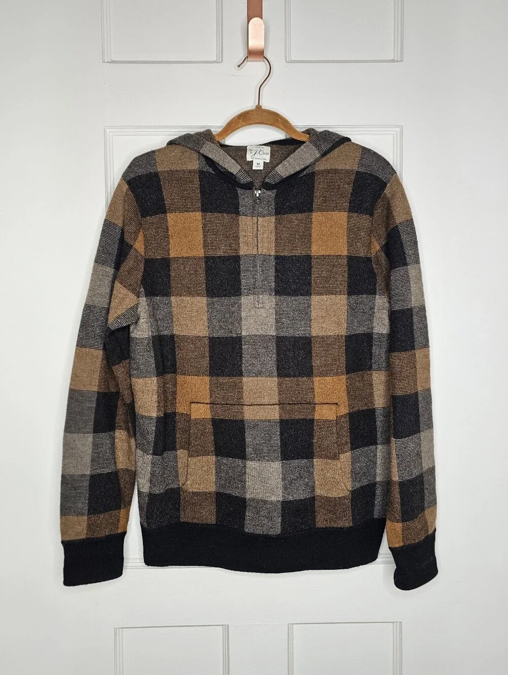 J. Crew Merino Wool Plaid Half-Zip Hoodie Sweater